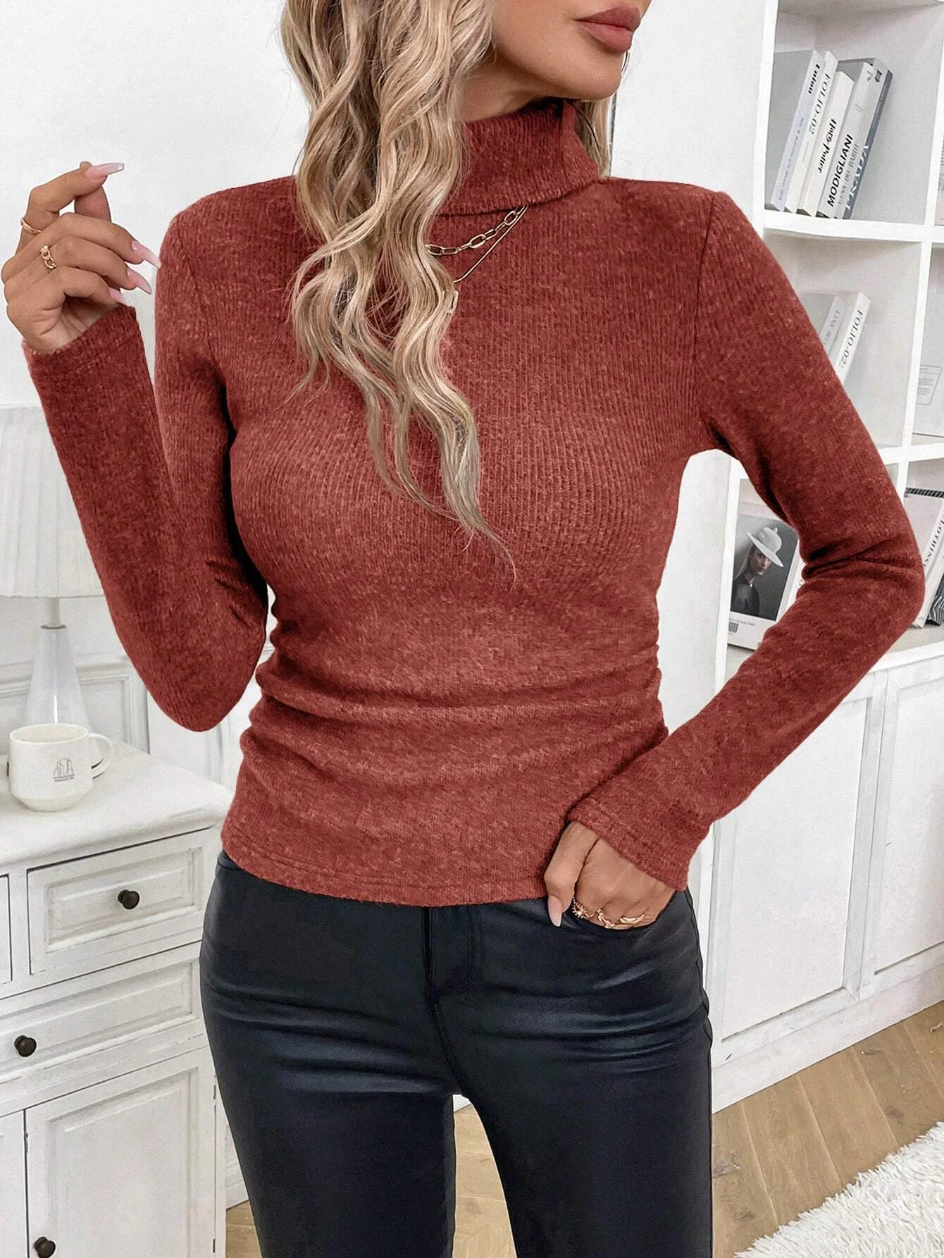 Damen Baumwolle Unifarben Langarm Bequem Lässig Pullover