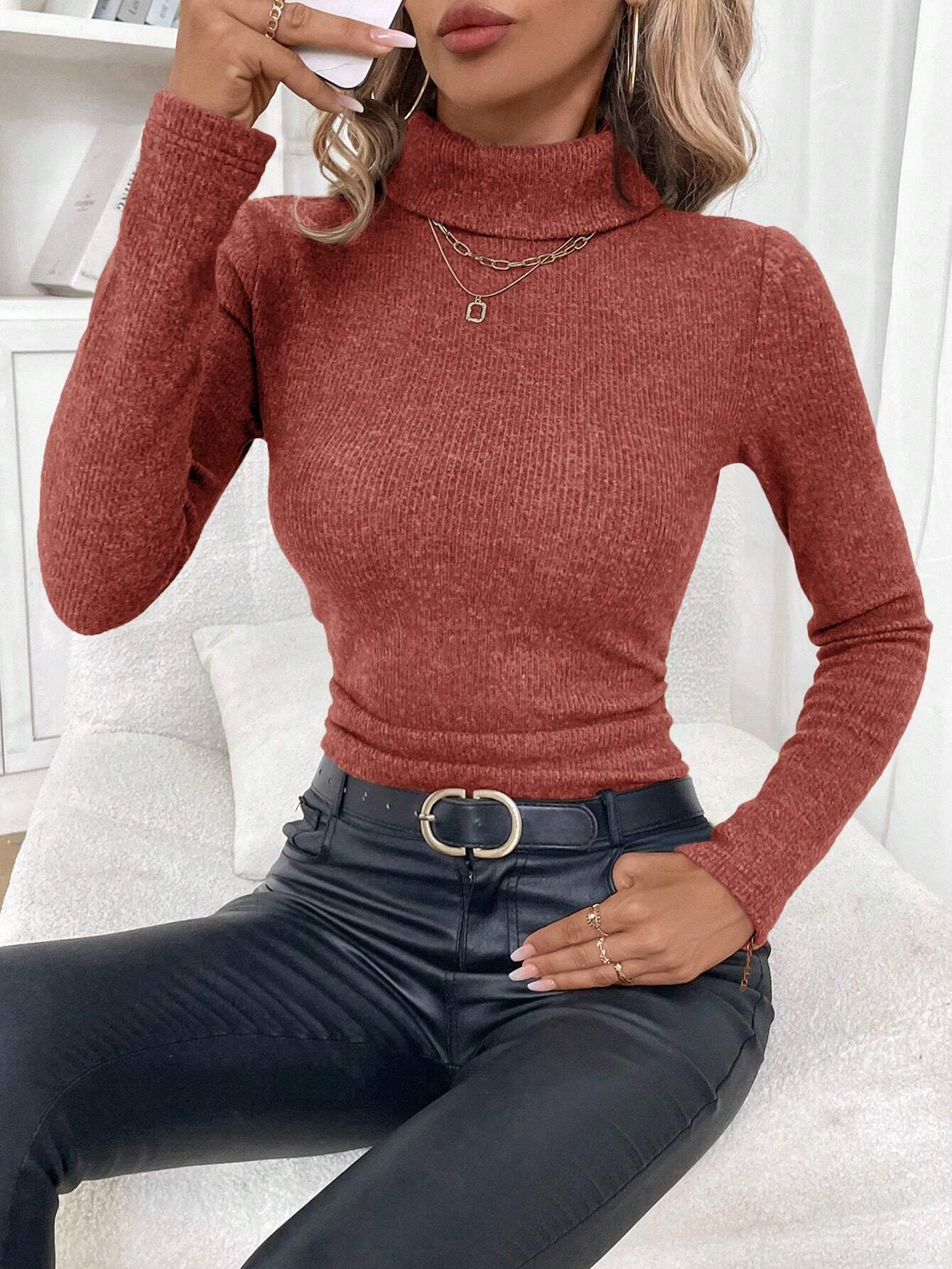 Damen Baumwolle Unifarben Langarm Bequem Lässig Pullover