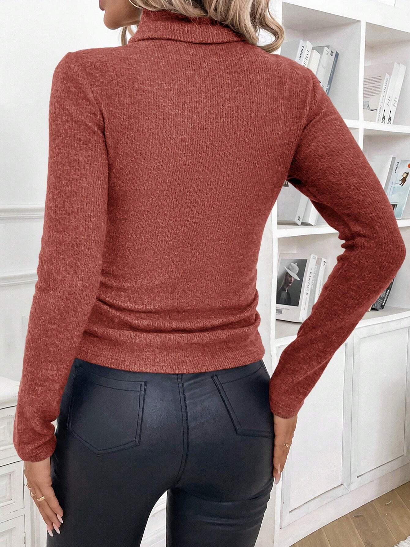 Damen Baumwolle Unifarben Langarm Bequem Lässig Pullover