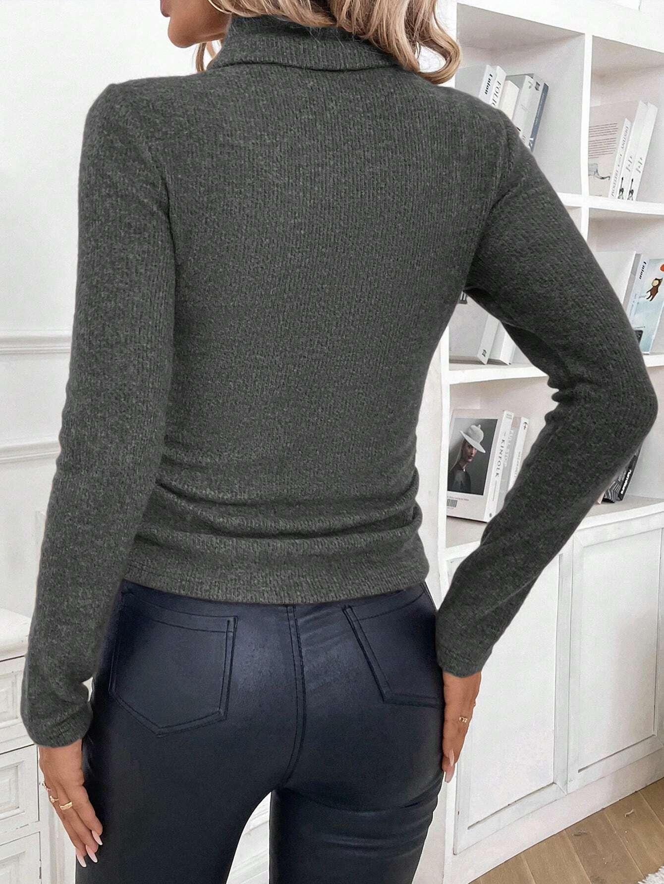 Damen Baumwolle Unifarben Langarm Bequem Lässig Pullover