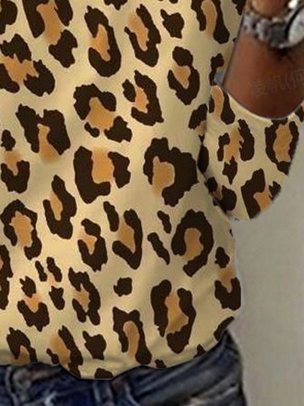 Lässig Leopard Rundhals Langarm T-Shirt
