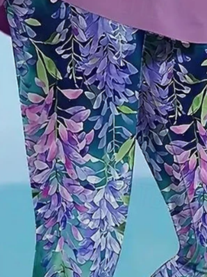 Lässig Blätter Lang Leggings