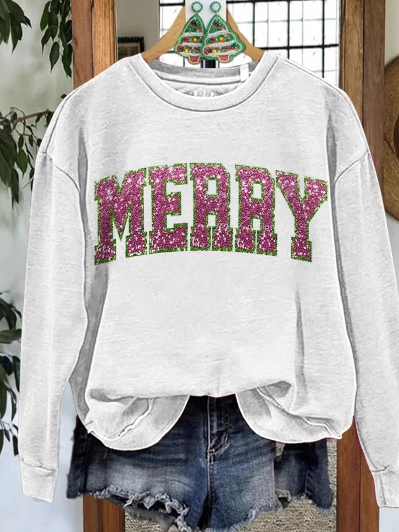 Lässig Rundhals Weihnachten Sweatshirt