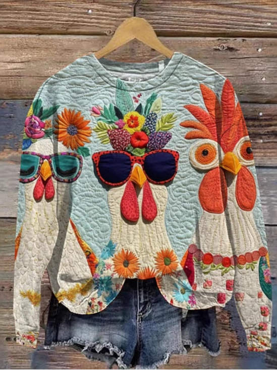 Lässig Rundhals Tier Sweatshirt