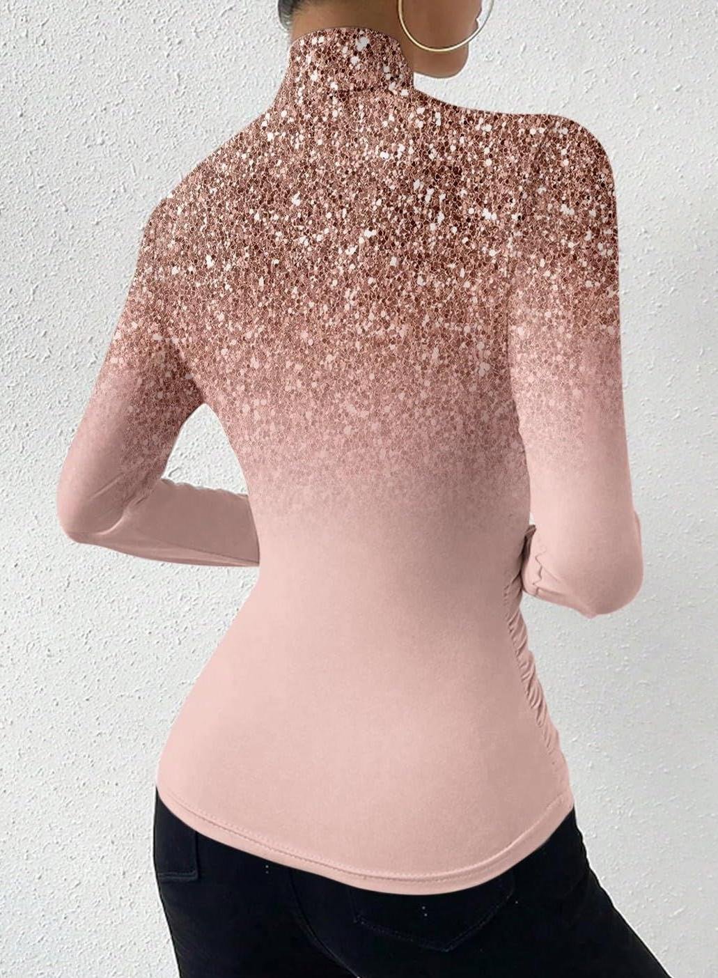 Langarm Farbverlauf Regelmäßig Mikroelastizität Regelmäßige Passform Bluse für Damen