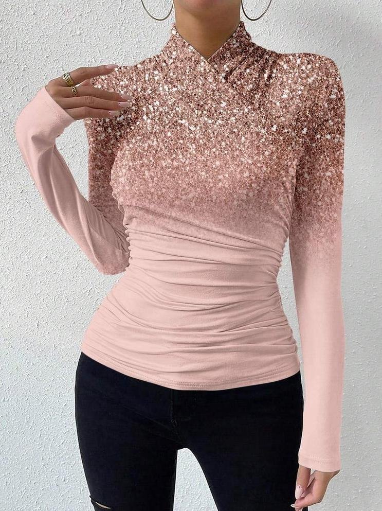 Langarm Farbverlauf Regelmäßig Mikroelastizität Regelmäßige Passform Bluse für Damen