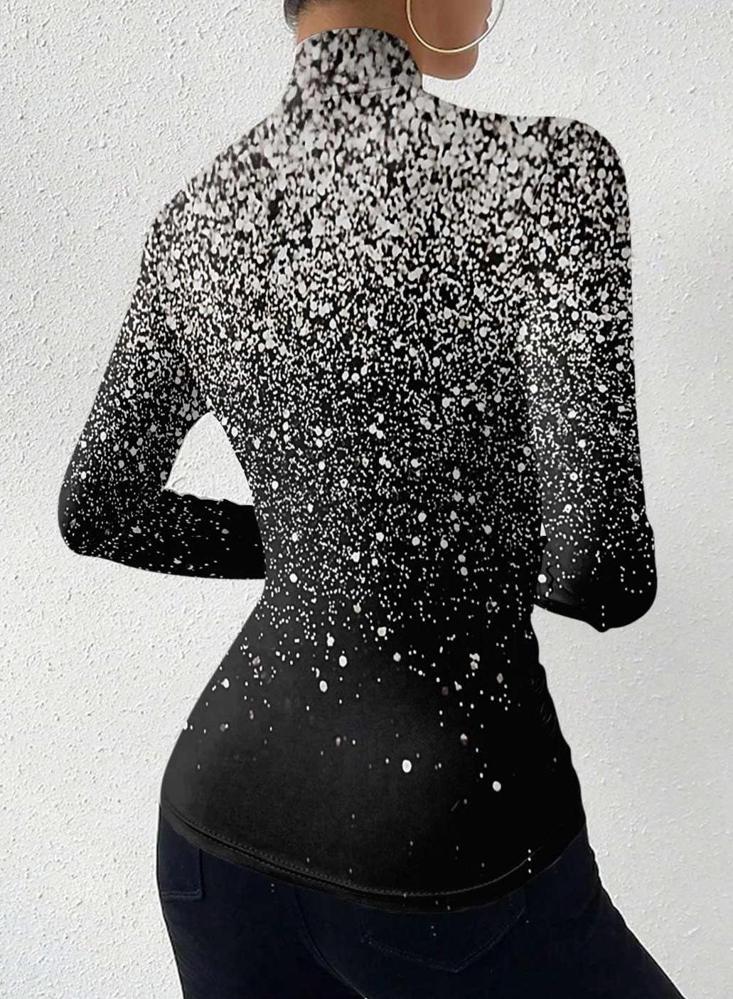Langarm Farbverlauf Regelmäßig Mikroelastizität Regelmäßige Passform Bluse für Damen