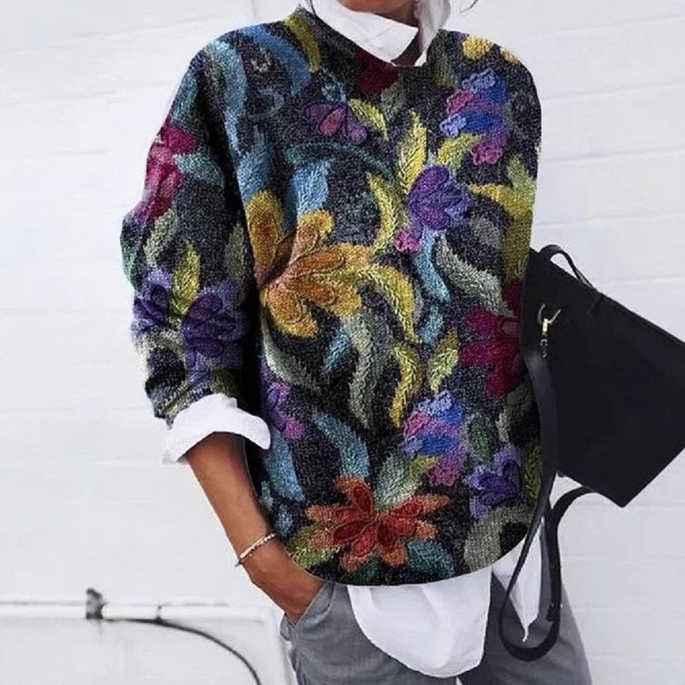 Lässig Rundhals Geblümt Sweatshirt Reißverschluss