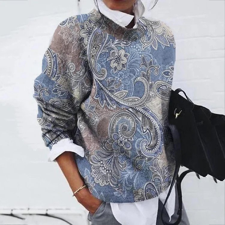 Lässig Rundhals Geblümt Sweatshirt Reißverschluss