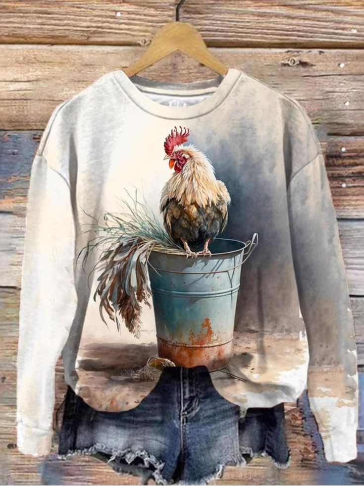 Lässig Rundhals Tier Sweatshirt