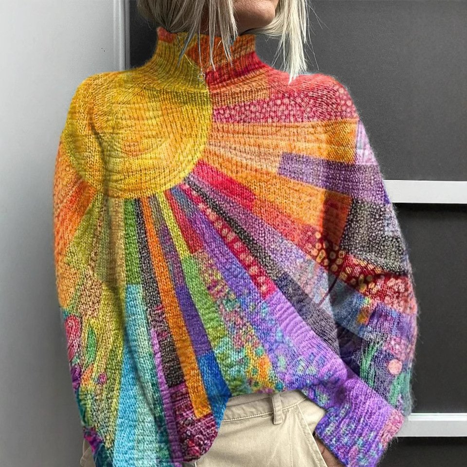 Lässig Rollkragen Abstrakt Sweatshirt
