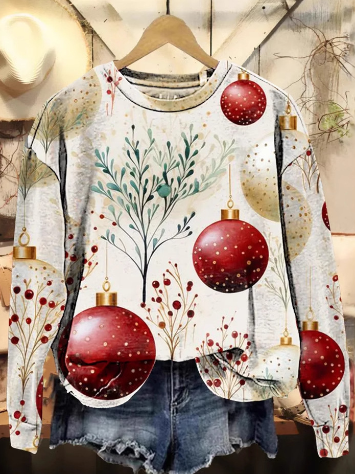 Lässig Rundhals Weihnachten Sweatshirt