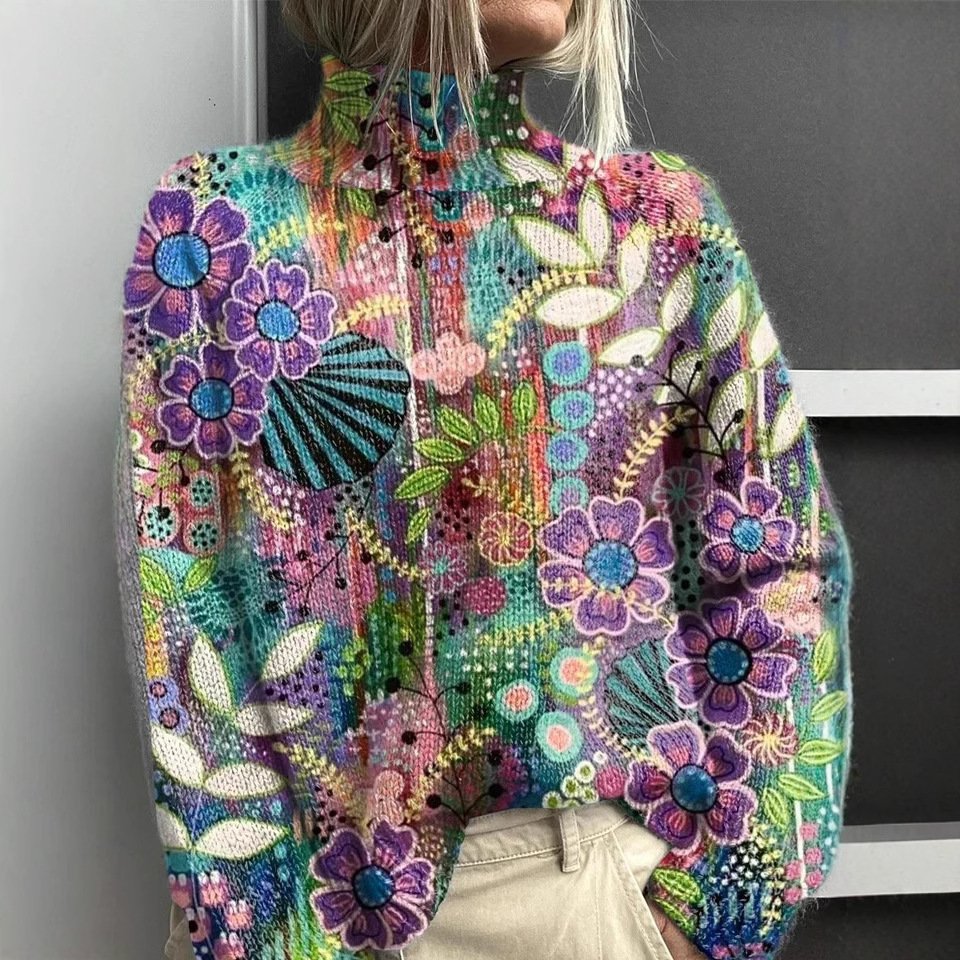 Lässig Rollkragen Abstrakt Sweatshirt