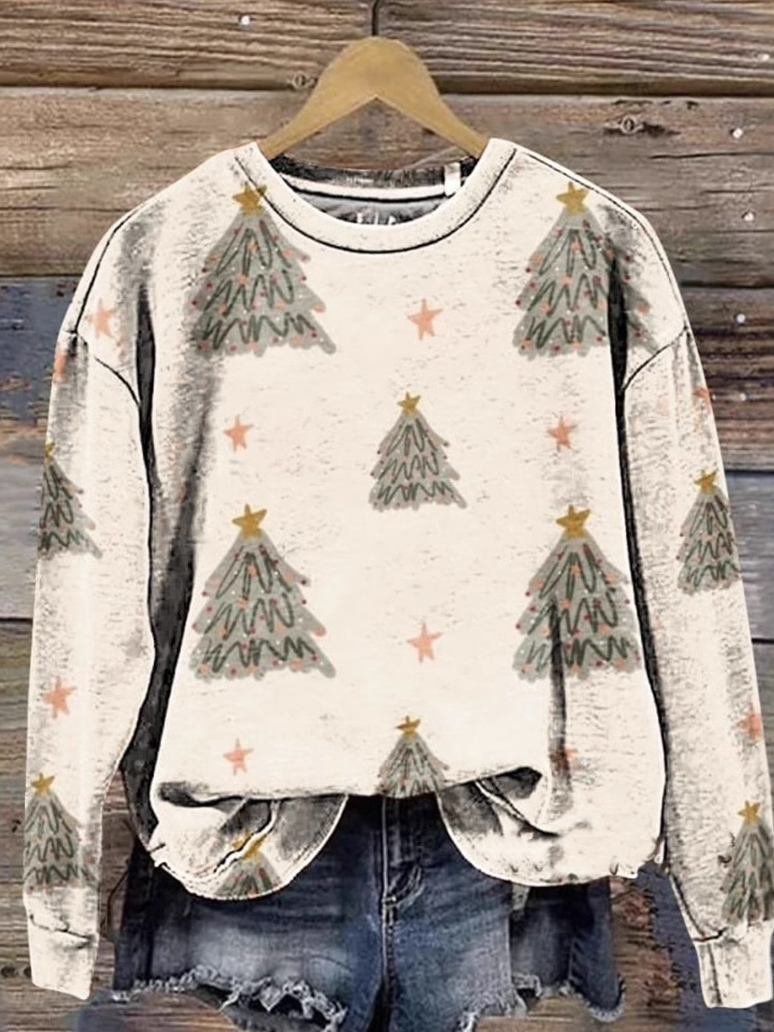Lässig Rundhals Weihnachten Sweatshirt