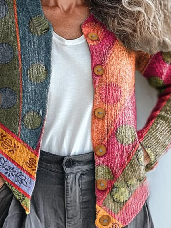 Damen Garn/Wollgarn Geometrisch Langarm Bequem Böhmisch Strickjacke