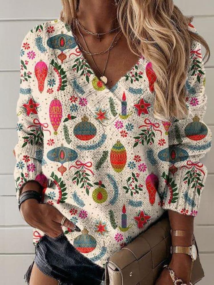 Lässig V-Ausschnitt Ethnisch Sweatshirt