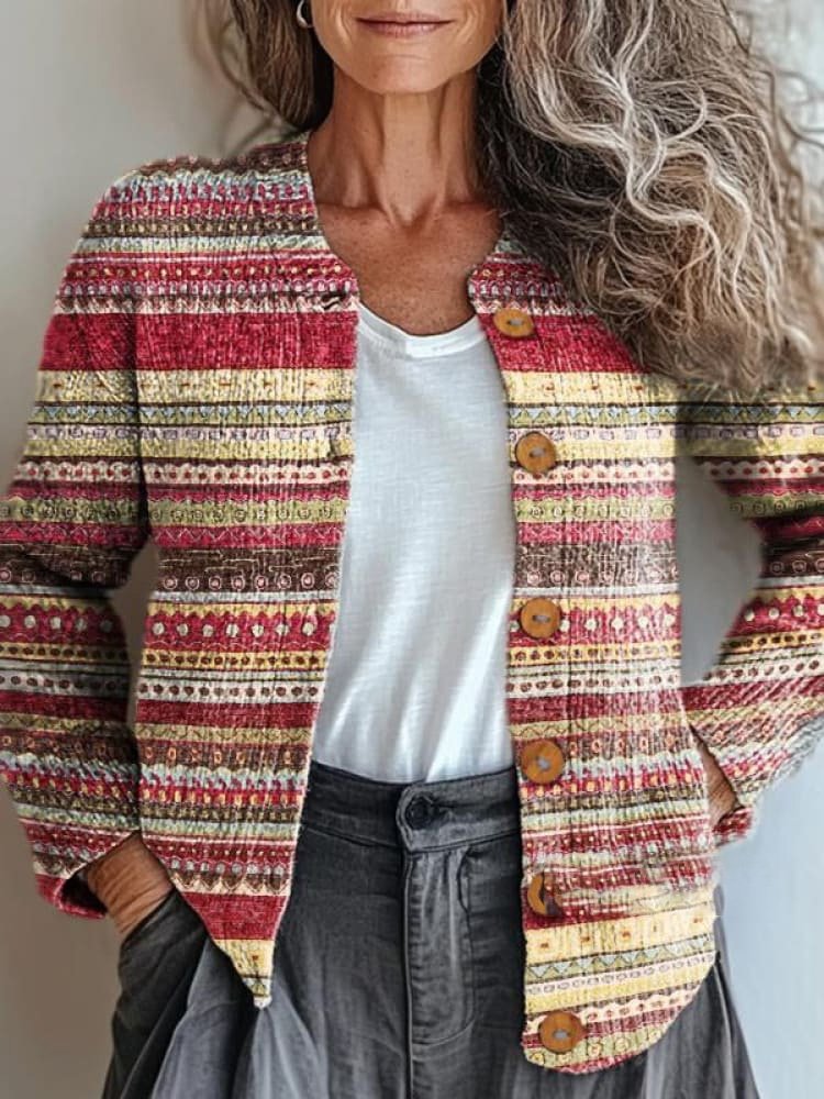 Damen Garn/Wollgarn Gestreift Langarm Bequem Böhmisch Strickjacke