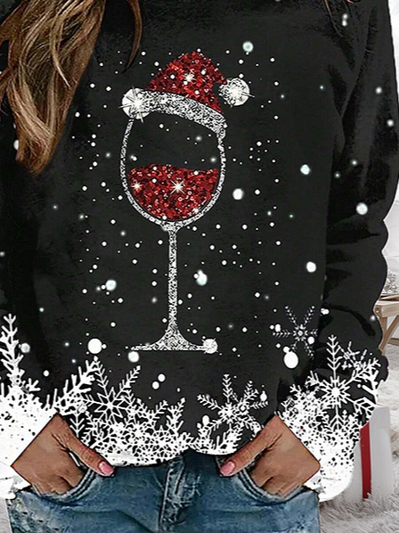 Lässig V-Ausschnitt Weihnachten Sweatshirt