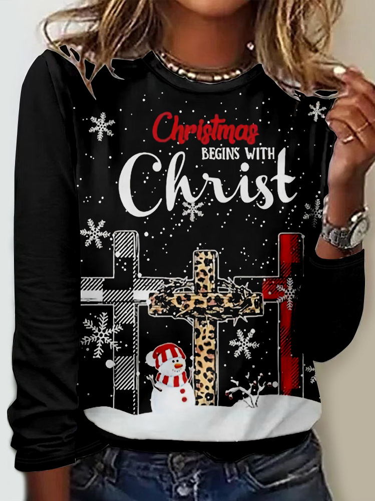 Lässig Weihnachten Rundhals Langarm T-Shirt