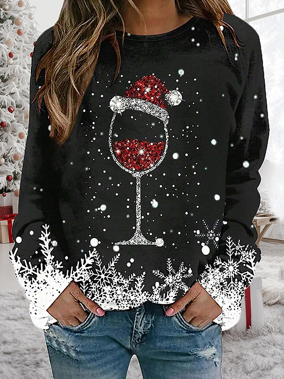 Lässig V-Ausschnitt Weihnachten Sweatshirt