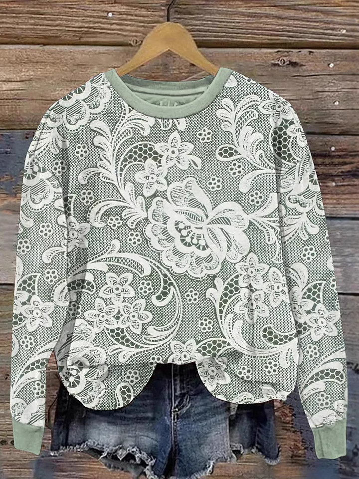 Lässig Rundhals Geblümt Sweatshirt