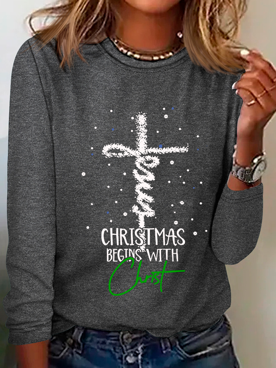 Rundhals Langarm Weihnachten Regelmäßig Mittlere Elastizität Weit Bluse für Damen