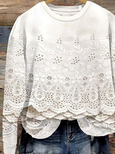 Lässig Rundhals Geblümt Sweatshirt