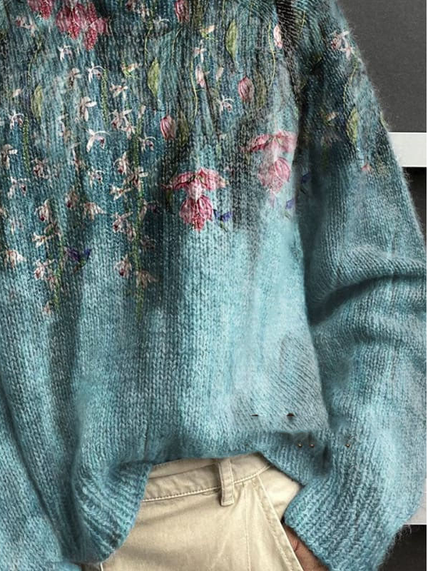 Lässig Rollkragen Geblümt Sweatshirt