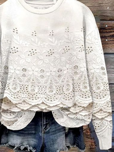 Lässig Rundhals Geblümt Sweatshirt