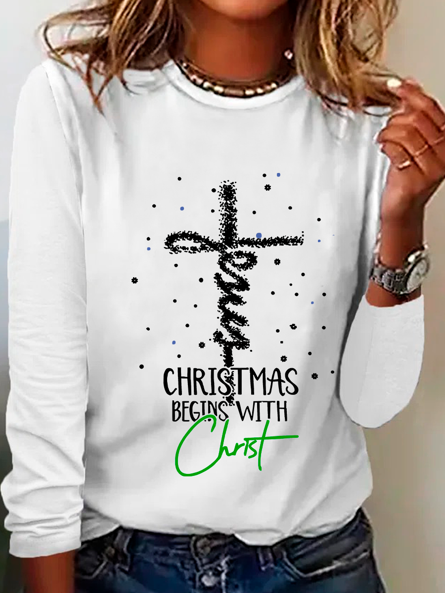 Rundhals Langarm Weihnachten Regelmäßig Mittlere Elastizität Weit Bluse für Damen