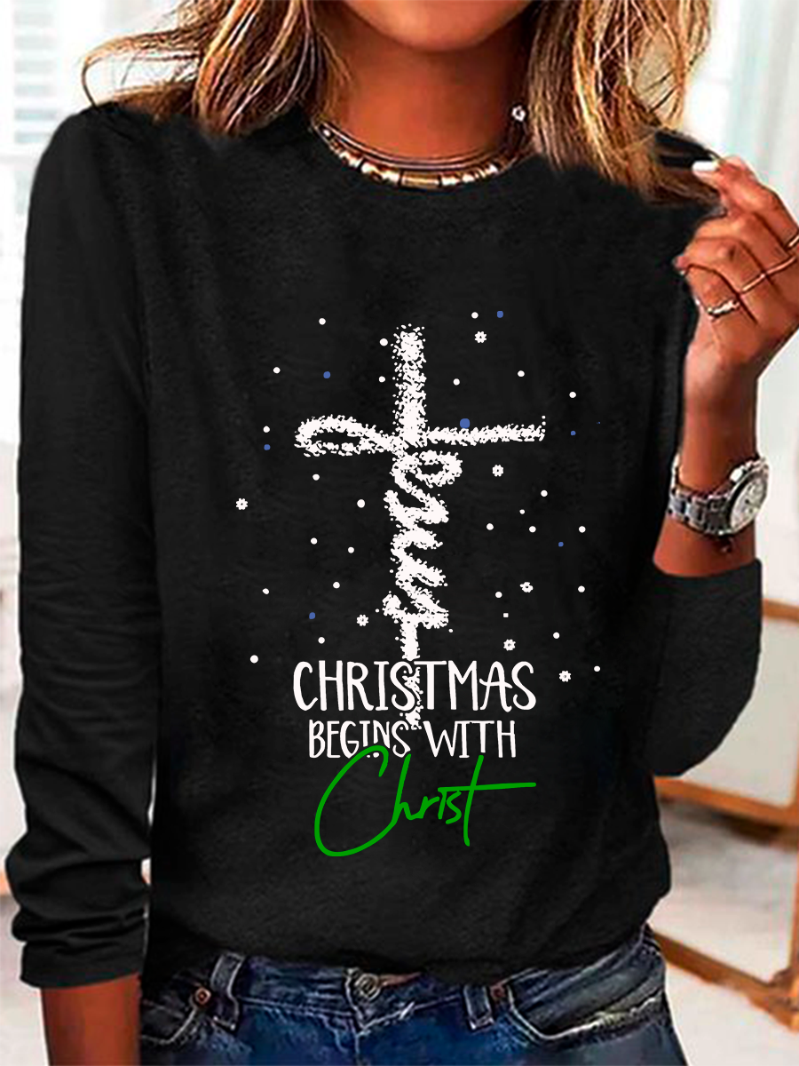 Rundhals Langarm Weihnachten Regelmäßig Mittlere Elastizität Weit Bluse für Damen
