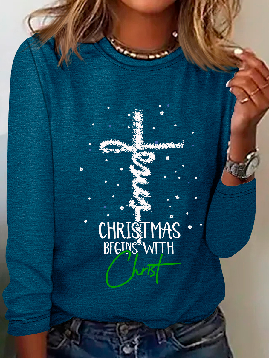 Rundhals Langarm Weihnachten Regelmäßig Mittlere Elastizität Weit Bluse für Damen