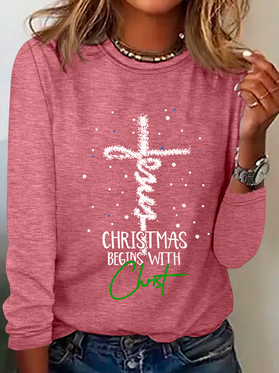 Rundhals Langarm Weihnachten Regelmäßig Mittlere Elastizität Weit Bluse für Damen