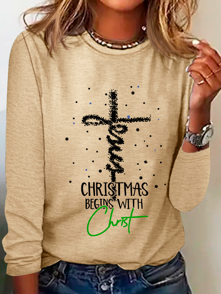 Rundhals Langarm Weihnachten Regelmäßig Mittlere Elastizität Weit Bluse für Damen