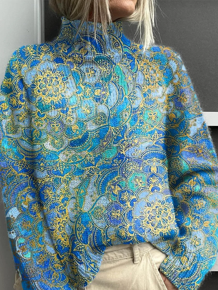 Lässig Rollkragen Ethnisch Sweatshirt