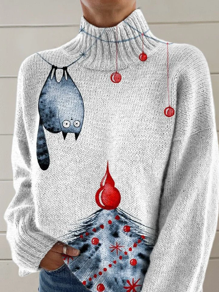 Lässig Rollkragen Katze Sweatshirt