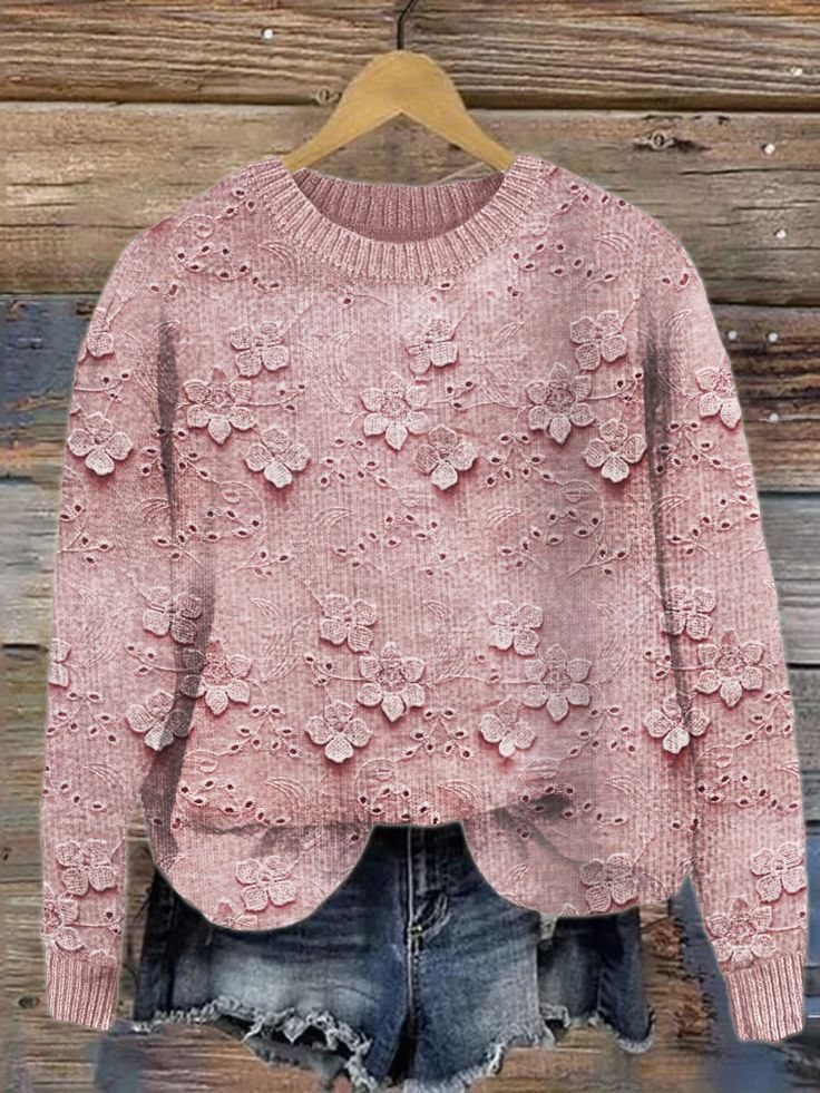 Lässig Rundhals Geblümt Sweatshirt