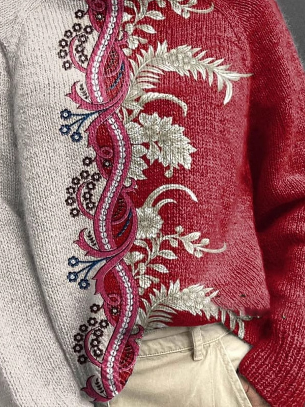 Lässig Rollkragen Geblümt Sweatshirt