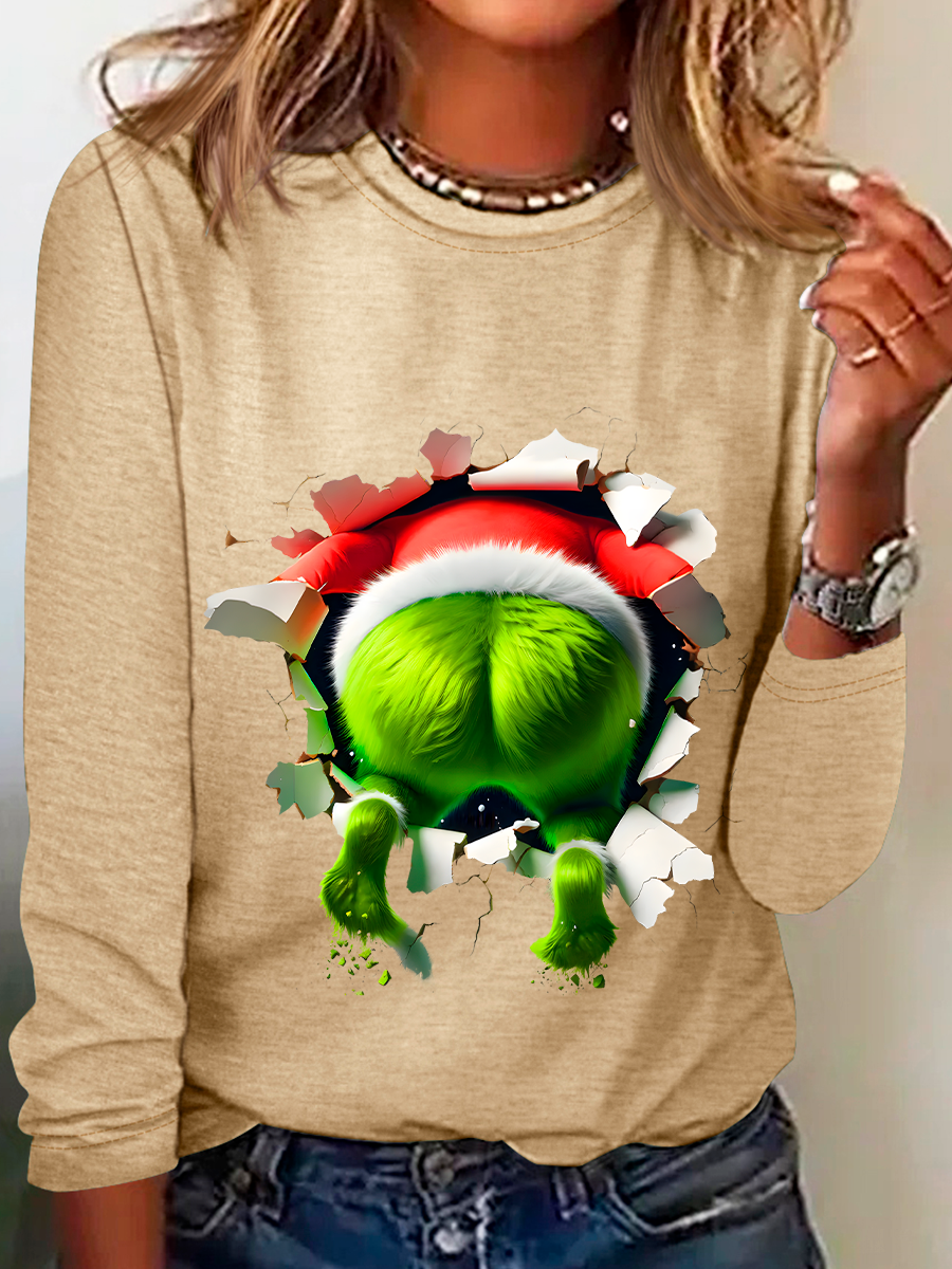Rundhals Langarm Weihnachten Regelmäßig Mittlere Elastizität Weit Bluse für Damen