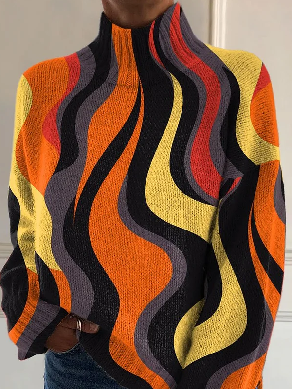 Lässig Rollkragen Geometrisch Sweatshirt