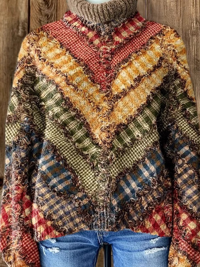 Lässig Rollkragen Geometrisch Sweatshirt