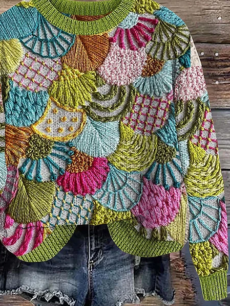 Lässig Rundhals Geometrisch Sweatshirt