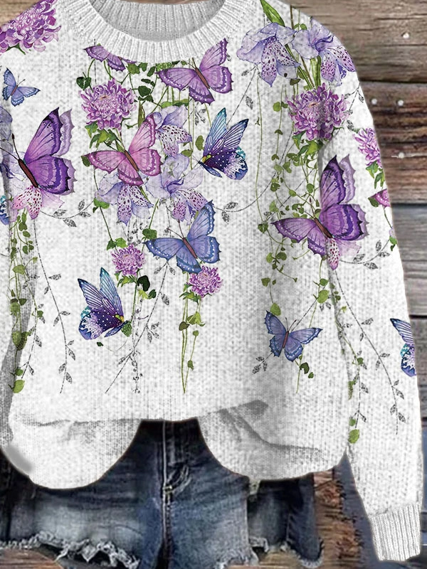 Lässig Rundhals Geblümt Sweatshirt