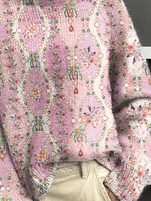 Lässig Rollkragen Geblümt Sweatshirt