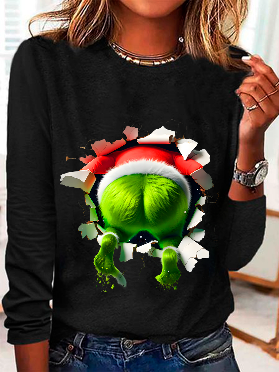 Rundhals Langarm Weihnachten Regelmäßig Mittlere Elastizität Weit Bluse für Damen