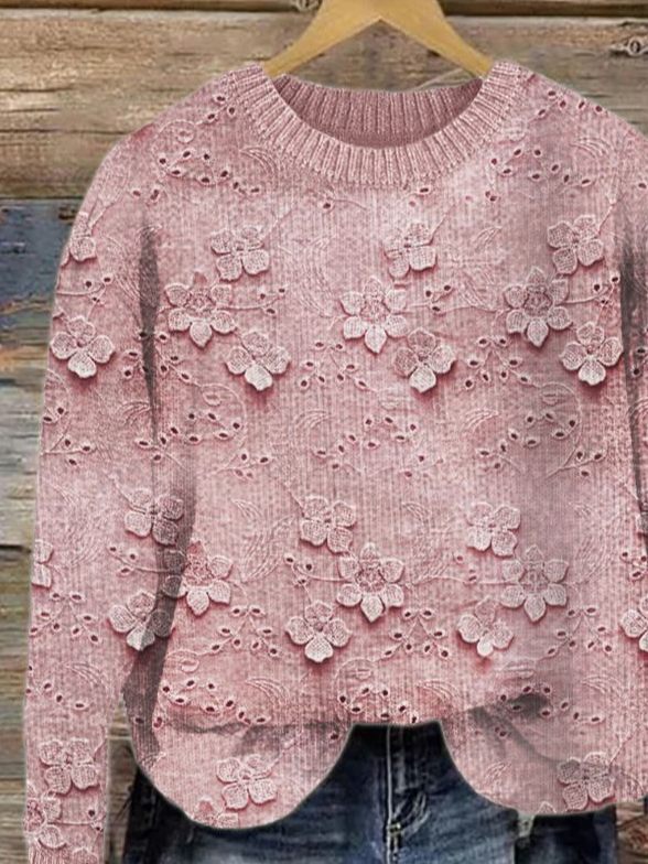 Lässig Rundhals Geblümt Sweatshirt