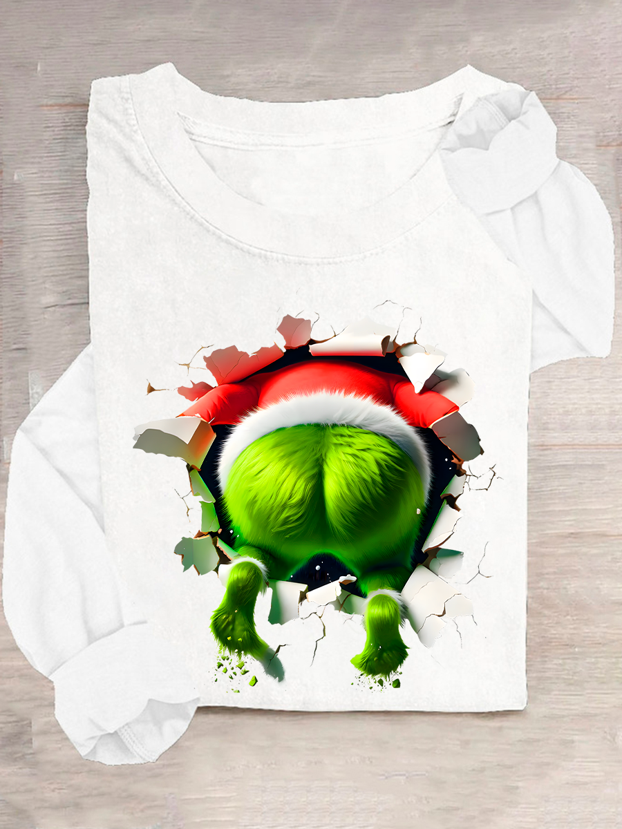 Rundhals Langarm Weihnachten Regelmäßig Mittlere Elastizität Weit Bluse für Damen