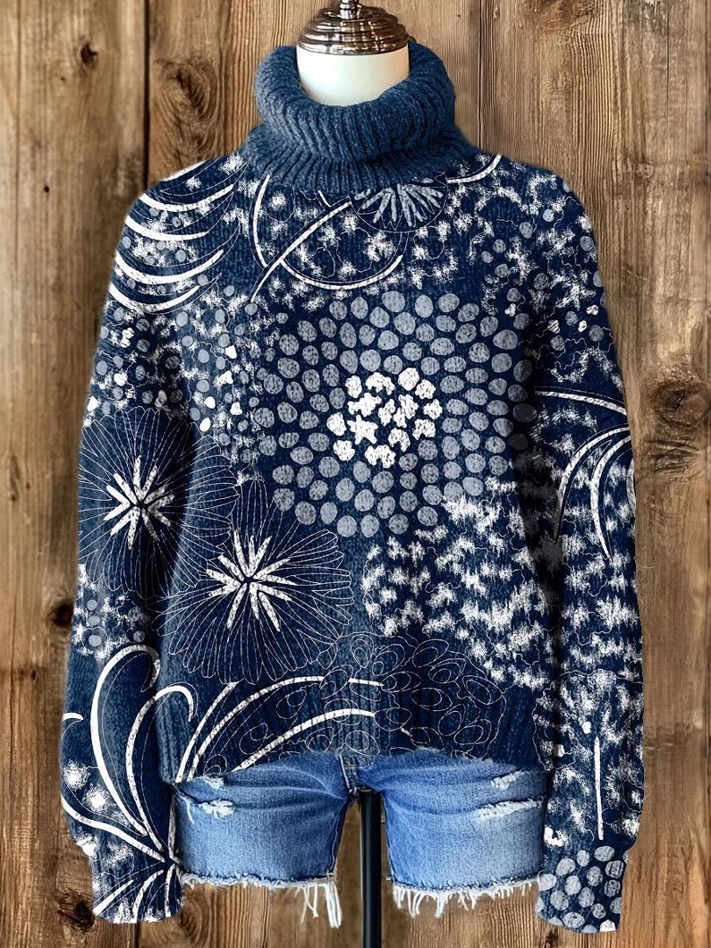 Lässig Rollkragen Geblümt Sweatshirt