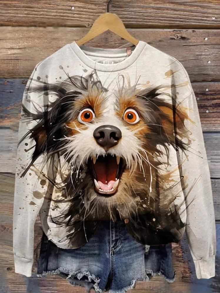 Lässig Rundhals Hund Sweatshirt