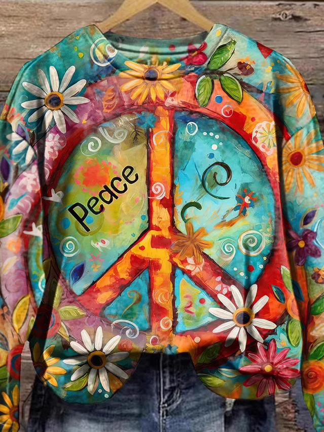 Lässig Rundhals Geometrisch Sweatshirt